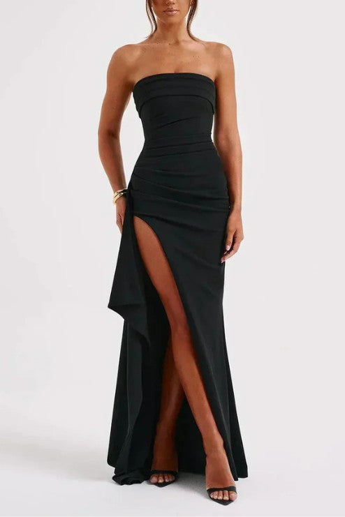 Strapless Evening Gown with Thigh-High Slit