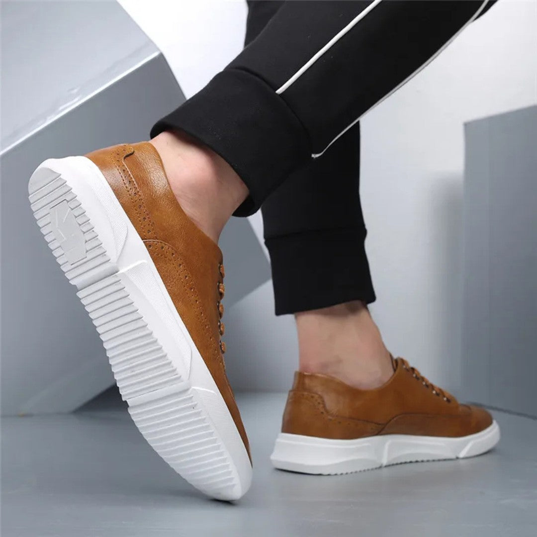 Leather Brogue Sneakers with Rubber Sole