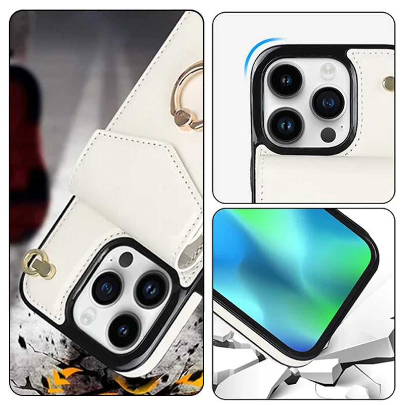BowLift | Leather Wallet Case with Ring & Lanyard for iPhone