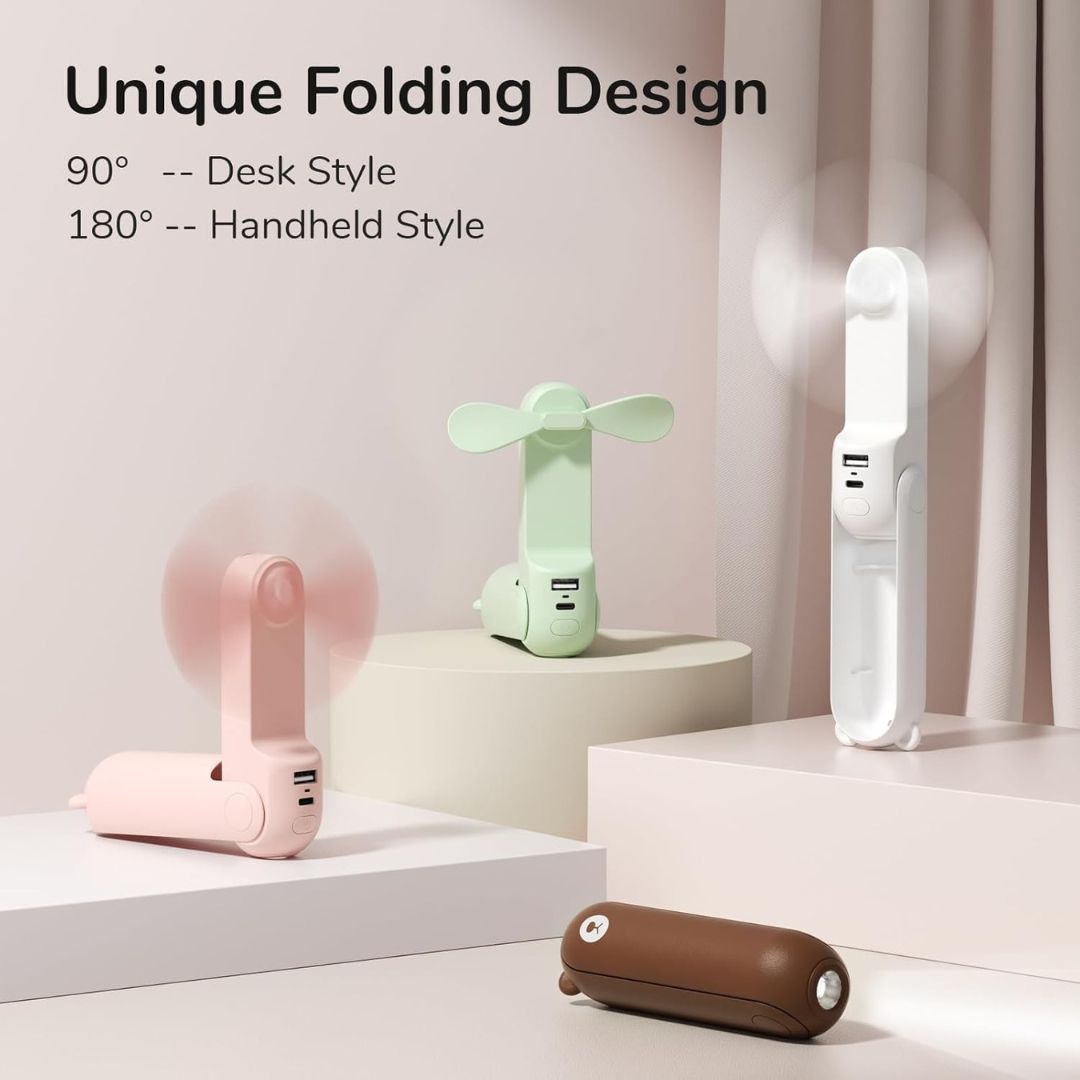 BowLift | 3 In 1 Handheld Mini Fan | USB Rechargeable, Foldable Design & Ideal for Travel, Camping, and Outdoor Activities