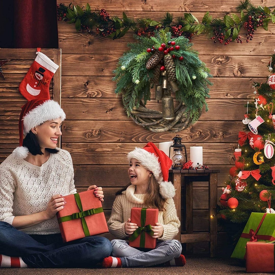 BowLift | Christmas Wreath | Boho Style | Rustic Vine Base with Pinecones & Golden Bells