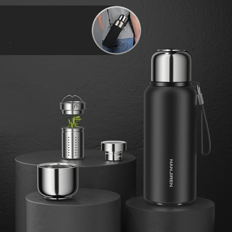 BowLift | Insulated Thermos Water Bottle, with Tea Filter & Wide-mouth Opening, for Coffee, Tea & Cold Beverage