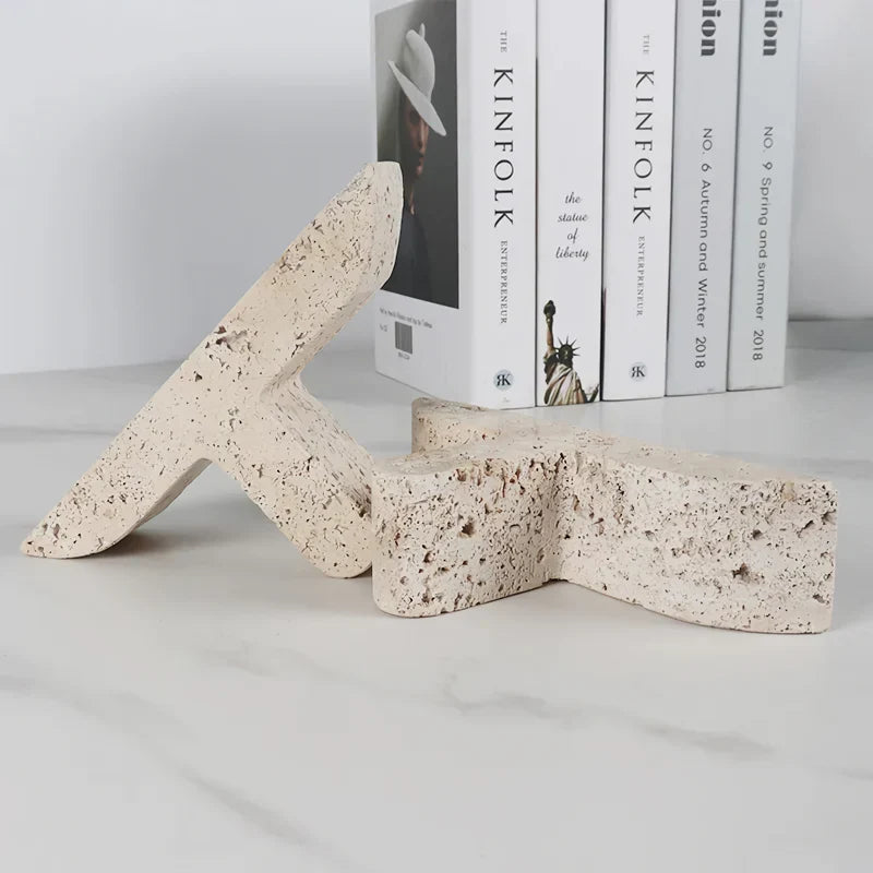 BowLift | Elegant Travertine Bookends for Shelves