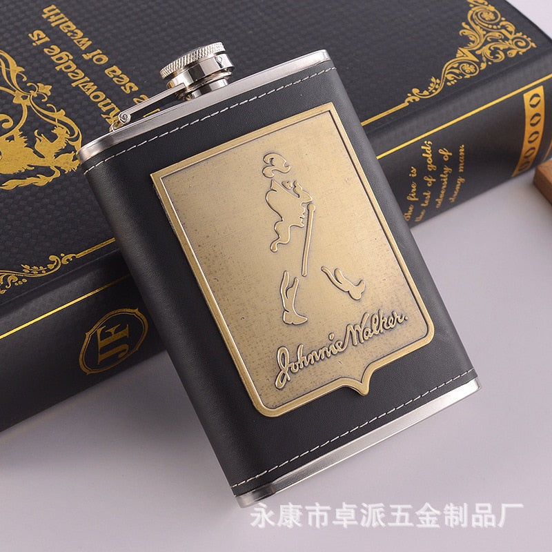 BowLift | 8oz Whisky Bottle made of Stainless Steel Alcohol Funnel Hip Flask Embroidered Golden Silk Fabric Packaging Gift Box Set