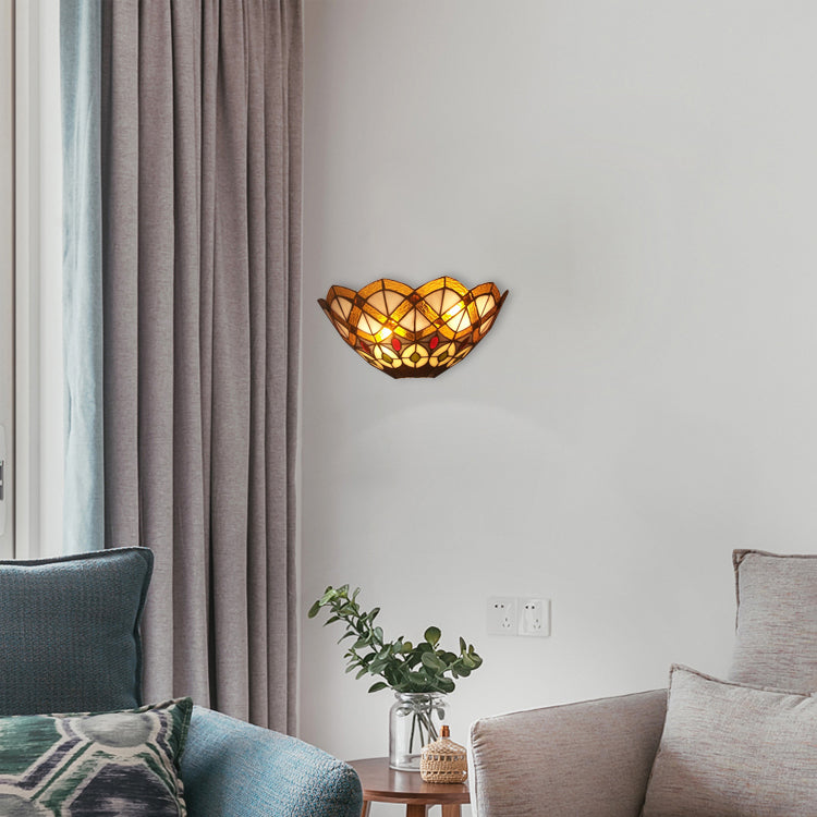 BowLift | Stained glass bowl wall lamp with peacock design 2 lights Victorian wall lamp