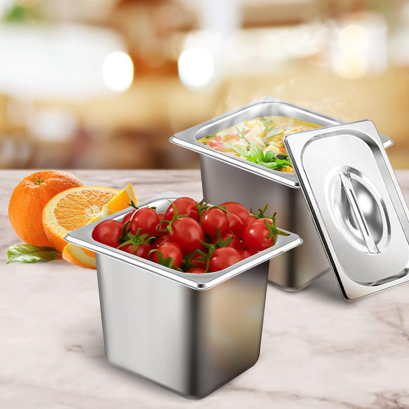 BowLift | 1/6 Size 6 Inch Deep Hotel Pans Stainless Steel Commercial Table Pans Catering Storage Pan