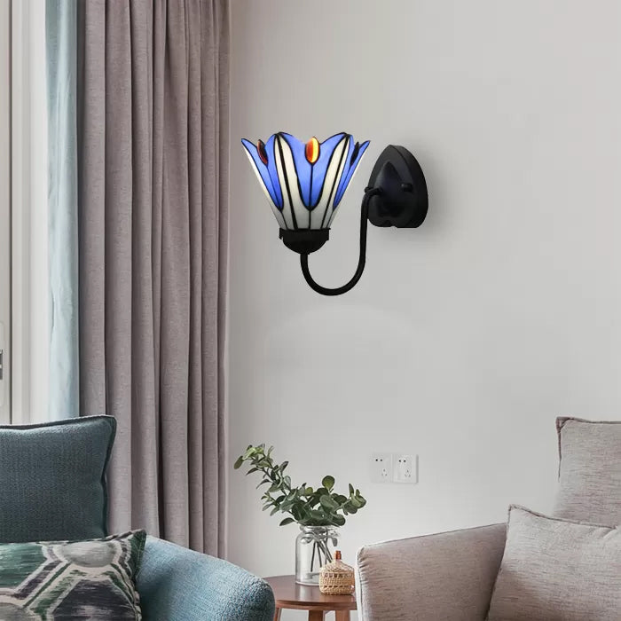 BowLift | Stained Glass Flower Wall Lamp Tiffany 1 Head White/Black/Sky Blue Wall Lamp for Living Room