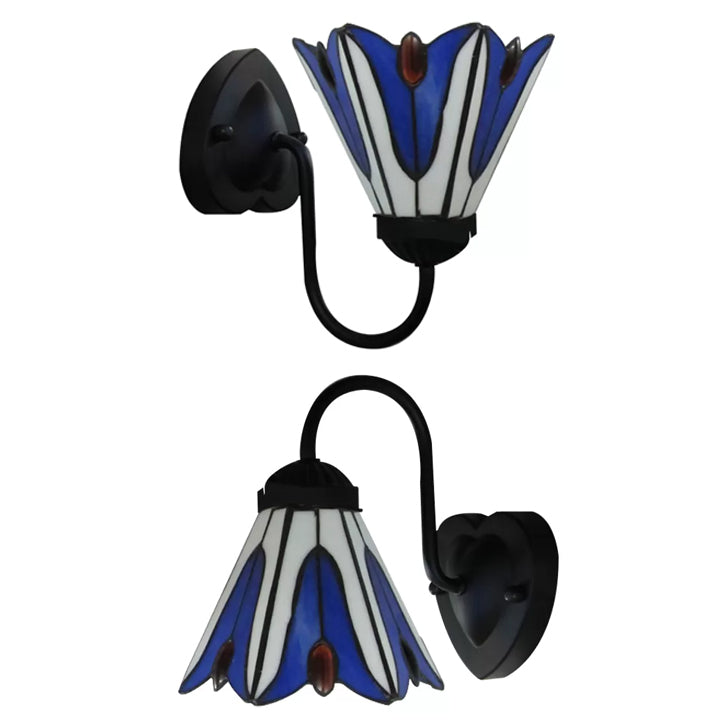 BowLift | Stained Glass Flower Wall Lamp Tiffany 1 Head White/Black/Sky Blue Wall Lamp for Living Room