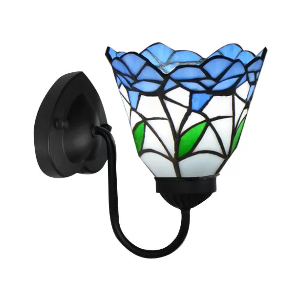 BowLift | Stained Glass Flower Wall Lamp Tiffany 1 Head White/Black/Sky Blue Wall Lamp for Living Room
