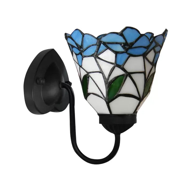 BowLift | Stained Glass Flower Wall Lamp Tiffany 1 Head White/Black/Sky Blue Wall Lamp for Living Room