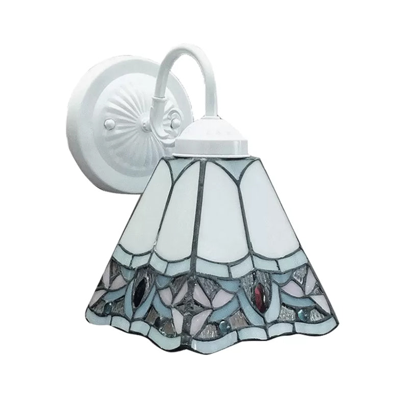 BowLift | Stained Glass Flower Wall Lamp Tiffany 1 Head White/Black/Sky Blue Wall Lamp for Living Room