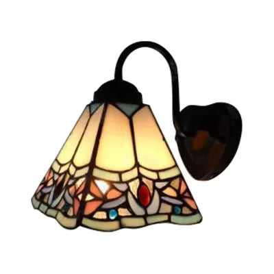 BowLift | Stained Glass Flower Wall Lamp Tiffany 1 Head White/Black/Sky Blue Wall Lamp for Living Room