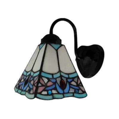 BowLift | Stained Glass Flower Wall Lamp Tiffany 1 Head White/Black/Sky Blue Wall Lamp for Living Room