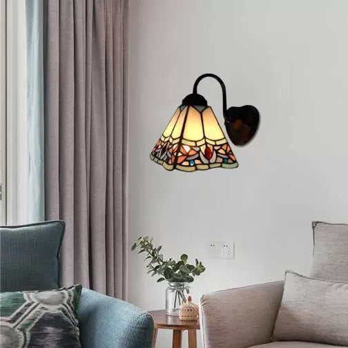 BowLift | Stained Glass Flower Wall Lamp Tiffany 1 Head White/Black/Sky Blue Wall Lamp for Living Room