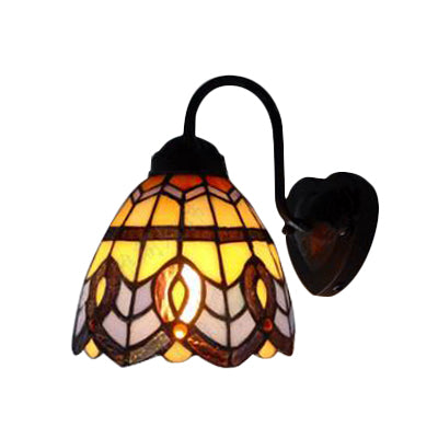 BowLift | Stained Glass Dome Wall Lamp Fixture Baroque 1 Head Blue Sconces Light for Living Room