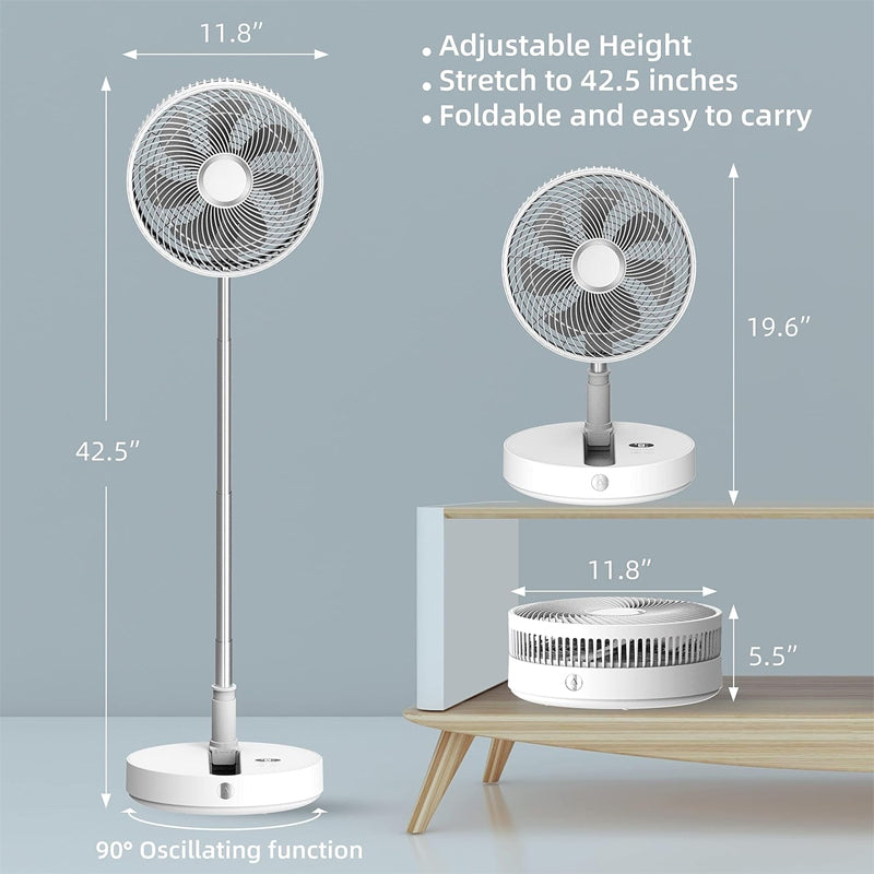 BowLift | 12" Foldable Oscillating Standing Fan 7200mAh Rechargeable Fan Cordless Quiet Folded Rotating Floor Fan