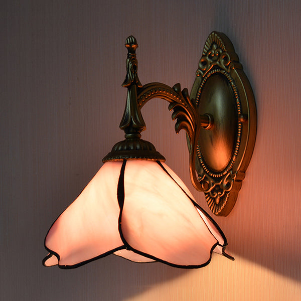 BowLift | Pink Flower Wall Light Country House Glass 1 Light Wall Lamp for Bedroom