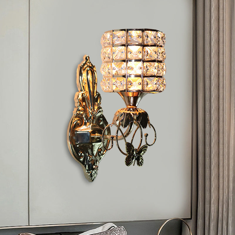 BowLift | 1-Light Metal Wall Light Modernism Cylinder Living Room Pendant Light with Crystal Shade