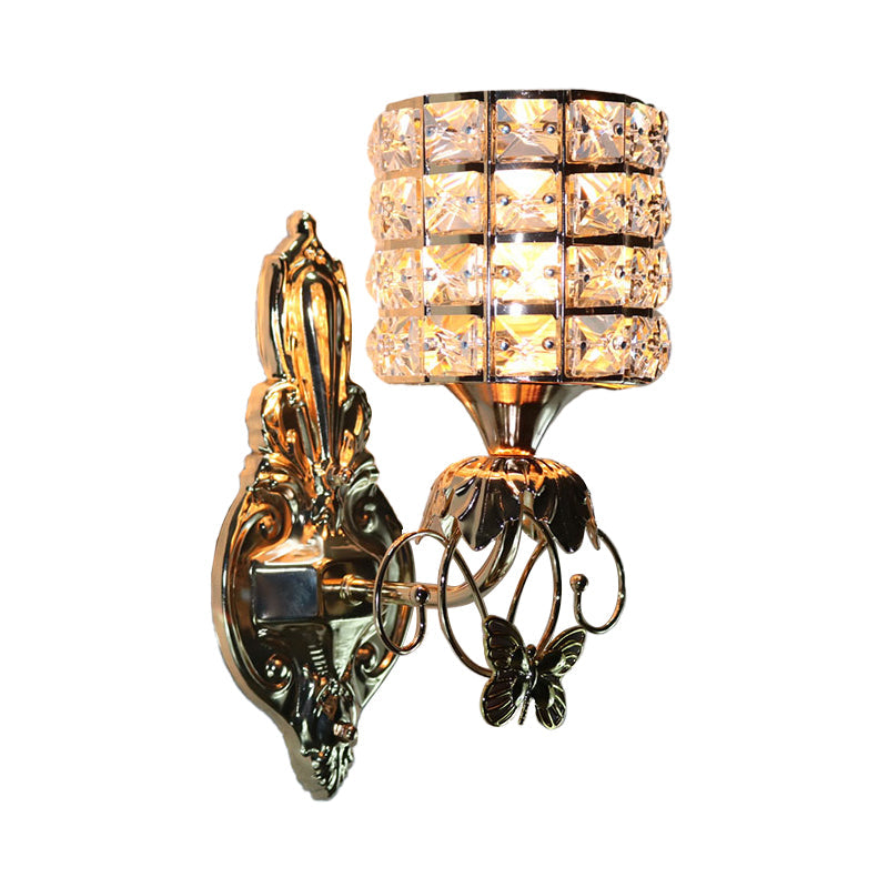 BowLift | 1-Light Metal Wall Light Modernism Cylinder Living Room Pendant Light with Crystal Shade