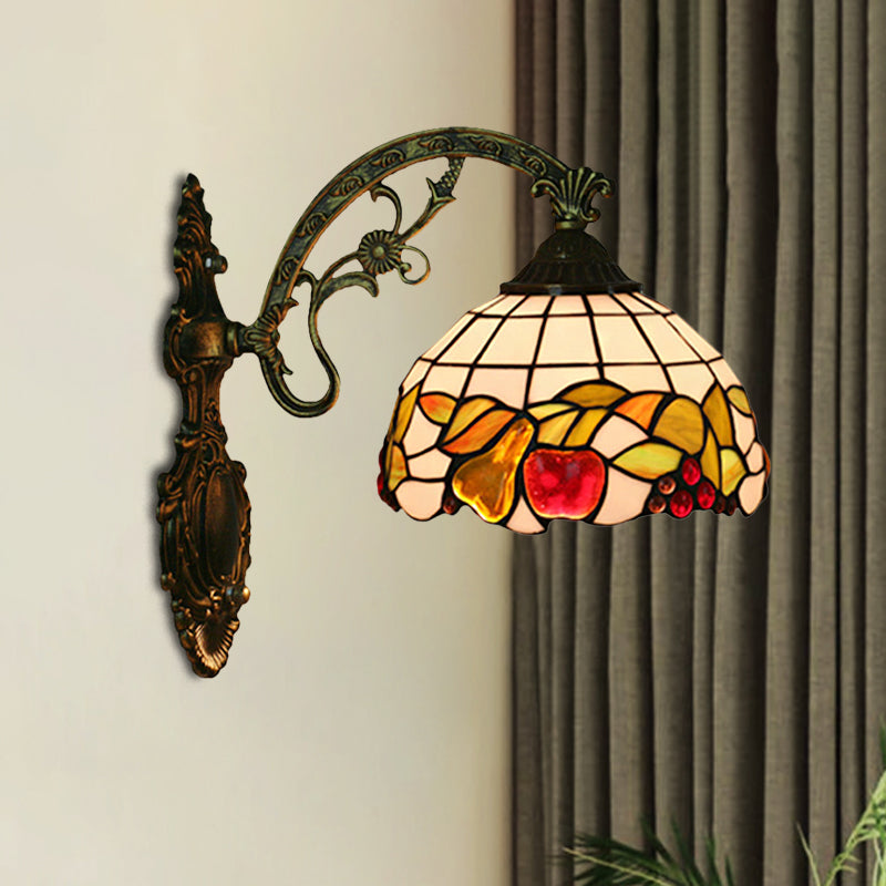 BowLift | Bowl Shade Wall Mounted Lamp Tiffany Hand Cut Glass 1 Light Bulb Bronze Wall Light with Fruit Pattern