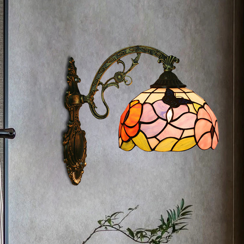 BowLift | Single Butterfly and Peony Wall Floor Lamp Tiffany Bronze Stained Glass Wall Mount Lamp
