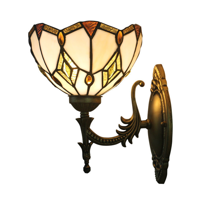 BowLift | Baroque Flower-Shaped Wall Lamp 1 Head Beige Glass Wall Mounted Lamp in Bronze for Bedroom