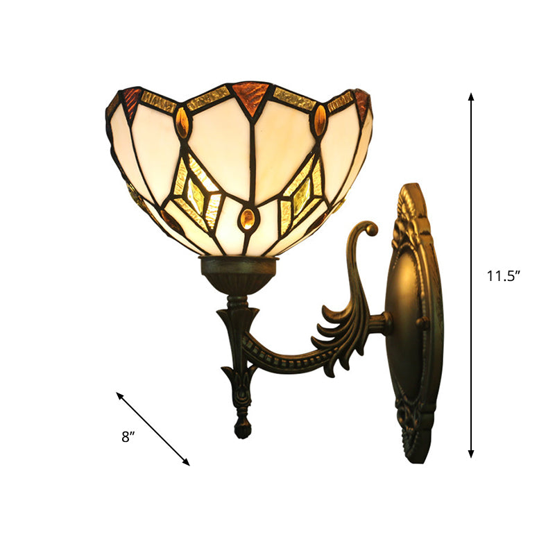 BowLift | Baroque Flower-Shaped Wall Lamp 1 Head Beige Glass Wall Mounted Lamp in Bronze for Bedroom