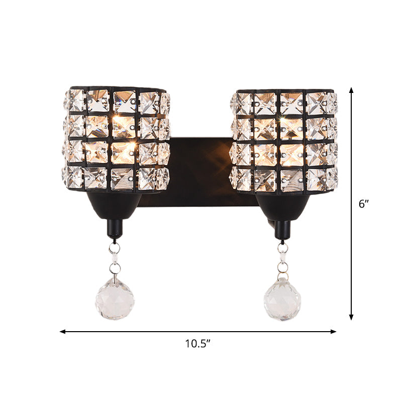 BowLift | Black 2-Light Wall Lamp Postmodern Prismatic Optical Crystal Cylinder Wall-Mounted Light Fixture