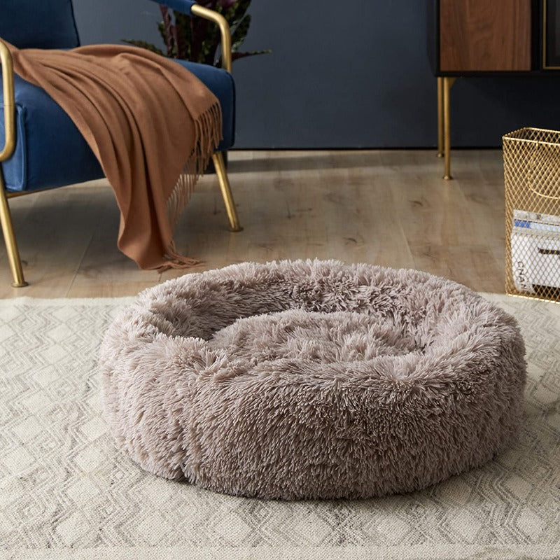BowLift | Beef Plush Calming Donut Dog Bed for Small to Large Dogs