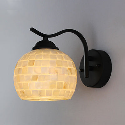 BowLift | 1 Head Sphere Wall Light Fixture Tiffany Beige/Beige-Red Spot Bowl Wall Lamp with Curved Arm