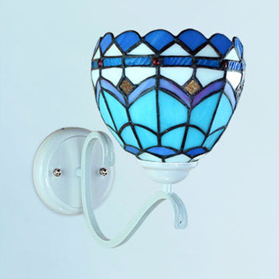 BowLift | Baroque Style Wall Mount Light Stained Glass Single Light Wall Lighting in White Finish