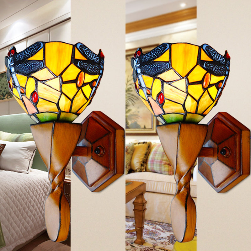 BowLift | Yellow Dragonfly Decor Wall Lamp Vintage Stained Glass 1 Head Wall Lamp Lighting for Hallway