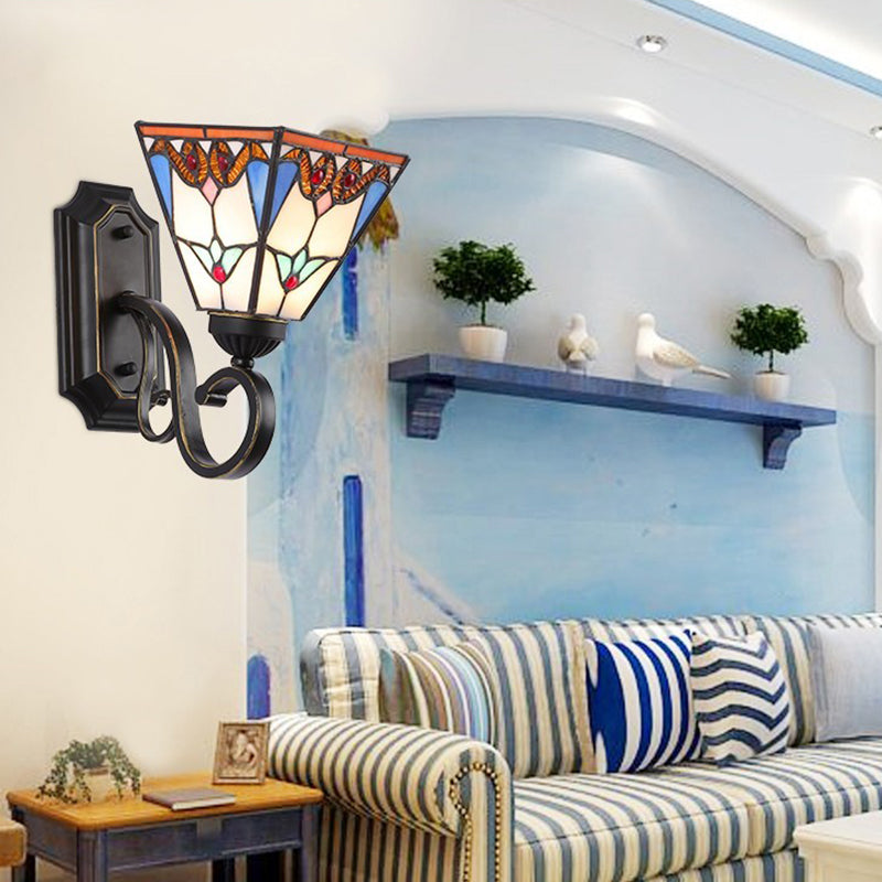 BowLift | Geometric Wall Mount Fixture Tiffany Style Mission Etched Glass 1 Light Sconce in Pink/Brown/Orange-Yellow/Light Blue for Corridor