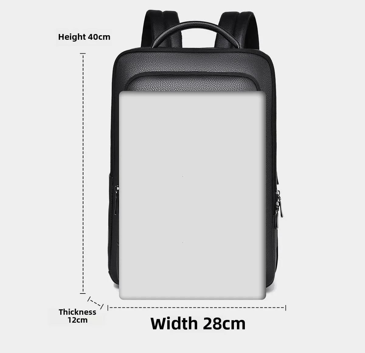 BowLift | Elegant leather rucksack for men/women with USB port for laptop and everyday use, 15.6 inch, black