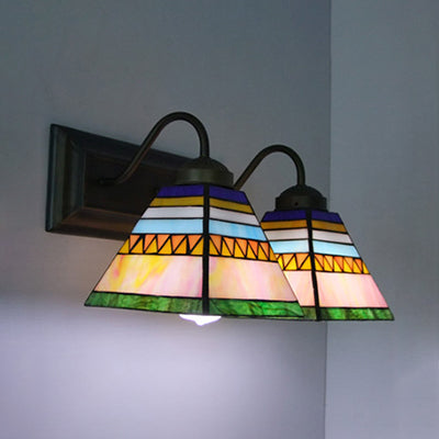 BowLift | Enamelled Glass Pyramid Wall Light Mission Style 2 Spotlight in Pink for Bathroom