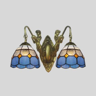 BowLift | Blue Glass Antique Brass Wall Light Dome 2 Heads Mediterranean Wall Mount Light