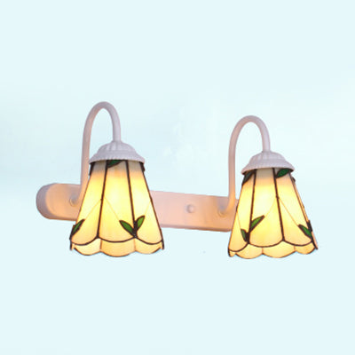 BowLift | Beige Glass Lily Wall Mount Lighting Tiffany 2 Heads White Vanity Light Fixture