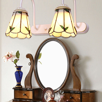 BowLift | Beige Glass Lily Wall Mount Lighting Tiffany 2 Heads White Vanity Light Fixture