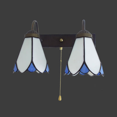 BowLift | White Glass Lily Wall Lamp Tiffany 2 Heads Black Wall Mount Light with Pull Switch
