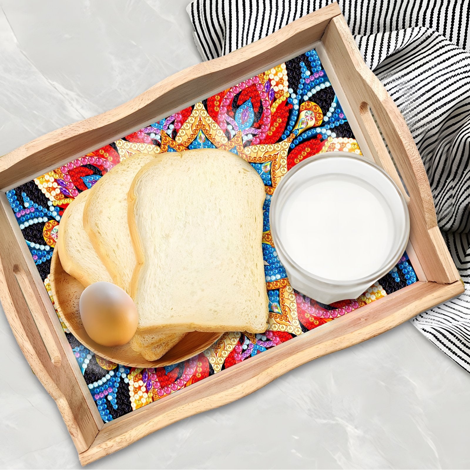 BowLift | DIY Diamond Painting Wooden Tray Food Tray with Handle Living Room Decoration Mandala Wooden Tray Kit