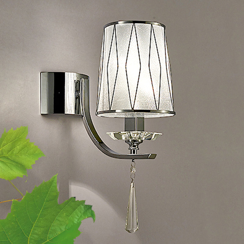 BowLift | 1/2-Pear Wall Light Modern diamond pattern Barrel PVC Wall Lamp in Chrome with K9 Crystal Drops
