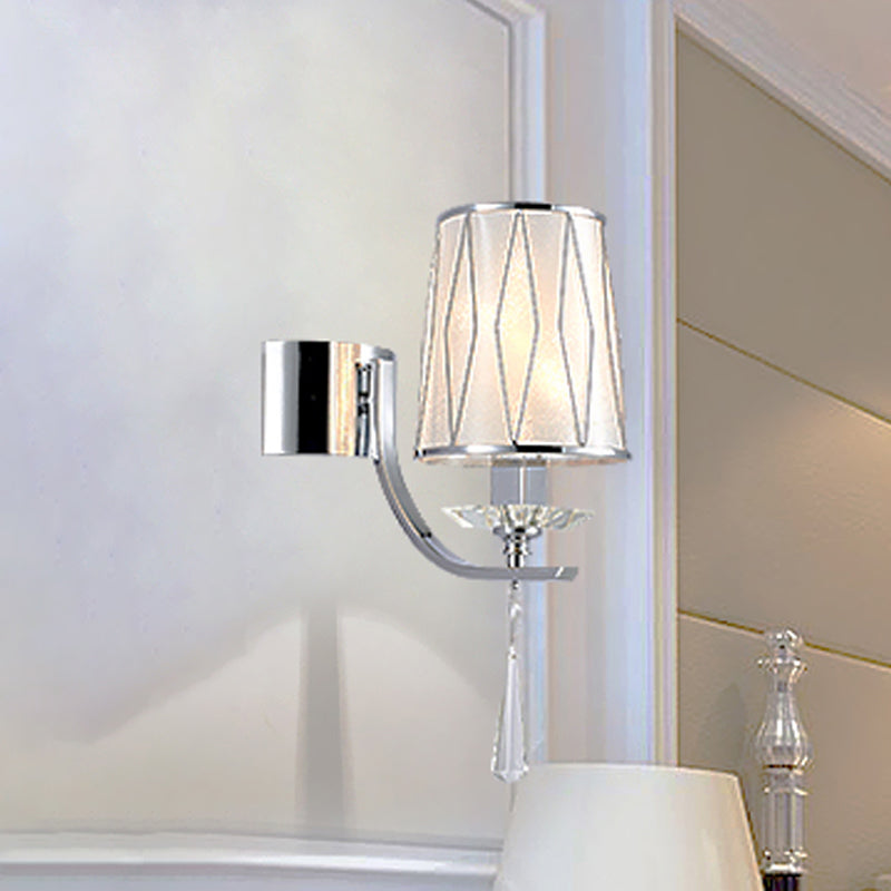 BowLift | 1/2-Pear Wall Light Modern diamond pattern Barrel PVC Wall Lamp in Chrome with K9 Crystal Drops