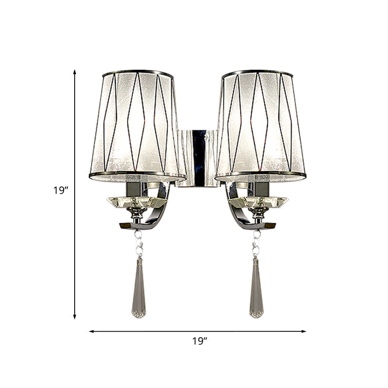 BowLift | 1/2-Pear Wall Light Modern diamond pattern Barrel PVC Wall Lamp in Chrome with K9 Crystal Drops