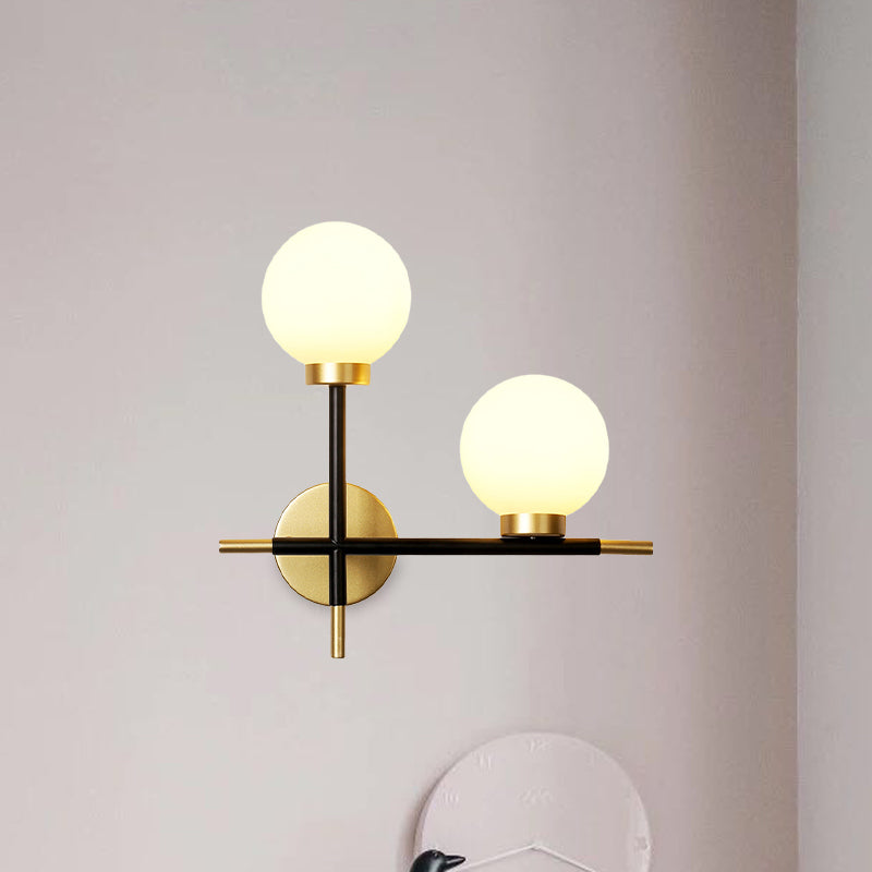 BowLift | 2-Bulb Frosted Glass Wall Light Modern Black Double Sphere Living Room Wall Lamp with Cross Design