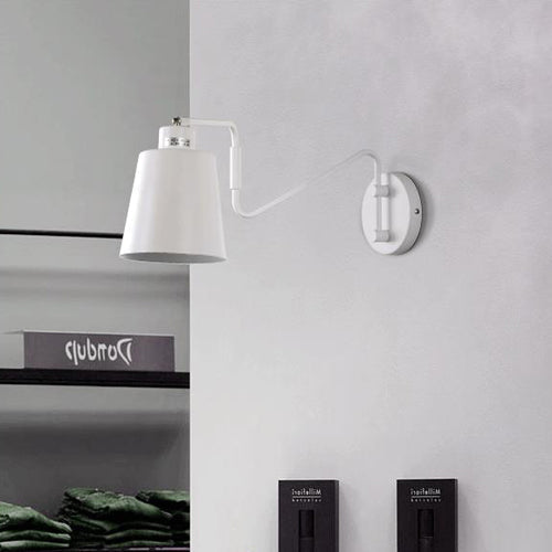 BowLift | 1 Bright Wall Light Modern Style Bucket Metal Wall Lamp with Adjustable Arm in White for Hallway