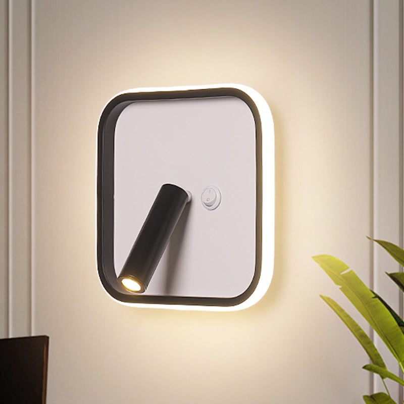 BowLift | Contemporary Circle/Square/Ellipse Wall Light Metal LED Nightstand Lighting in Black, White/Warm Light
