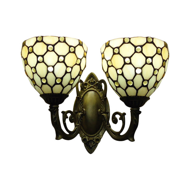 BowLift | Restaurant Grid Shade Sconce Light Glass 2 Cups Tiffany Vintage Beige Wall Lamp in Beige