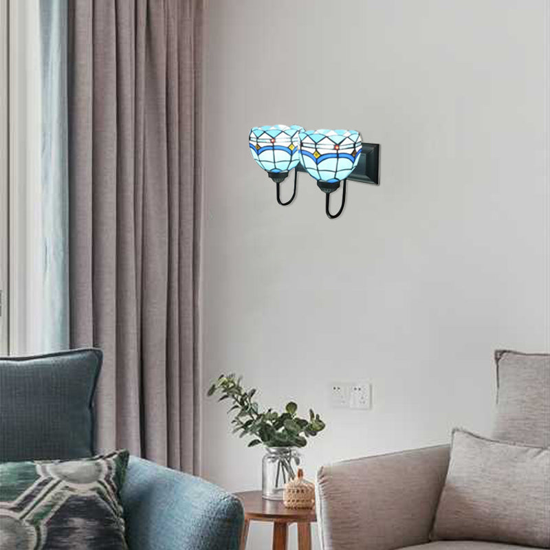 BowLift | Blue Bowl Wall Mount Light Mediterranean 2 Heads Multicolor Woven Glass Wall Lighting