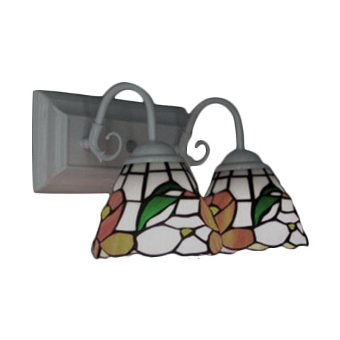 BowLift | Stained Glass Peony Wall Lighting Tiffany 2 Heads Orange Wall Lamp with Curved Arm
