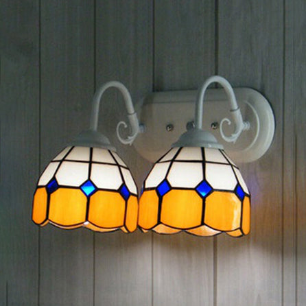 BowLift | 2 Cups Dome Wall Lamp Tiffany Enamelled Glass Wall Light in Yellow for Library Office